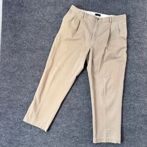 Lands' End Mens Chino Pants 37x29 Khaki Tan Pleated‎ Traditional Fit Hemmed